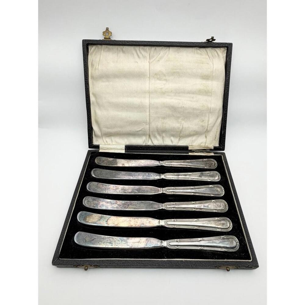 Victorian Silver Plate Butter Knives Antique in Case Sheffield EPNS Silverware